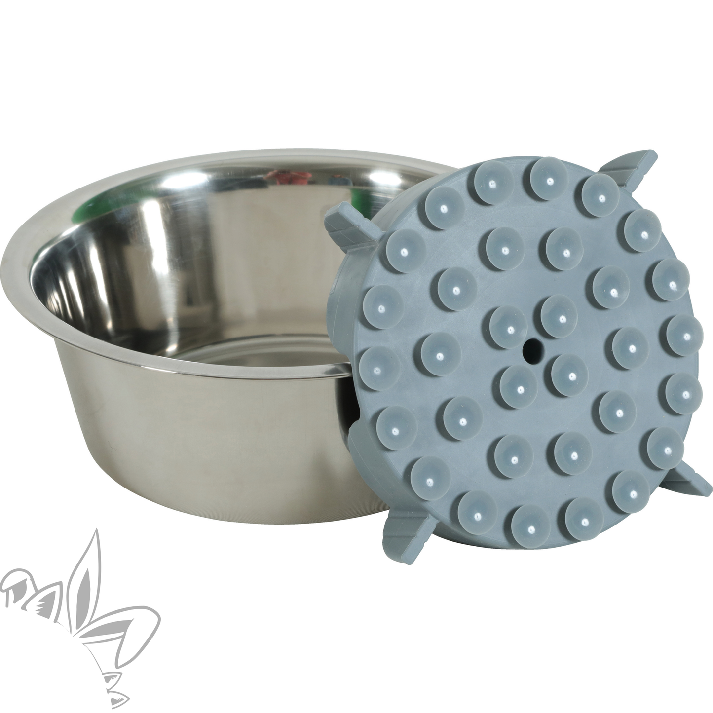 Support/adaptateur anti glouton gris pour la gamelle de chien afin de ralentir la vitesse de la prise de repas