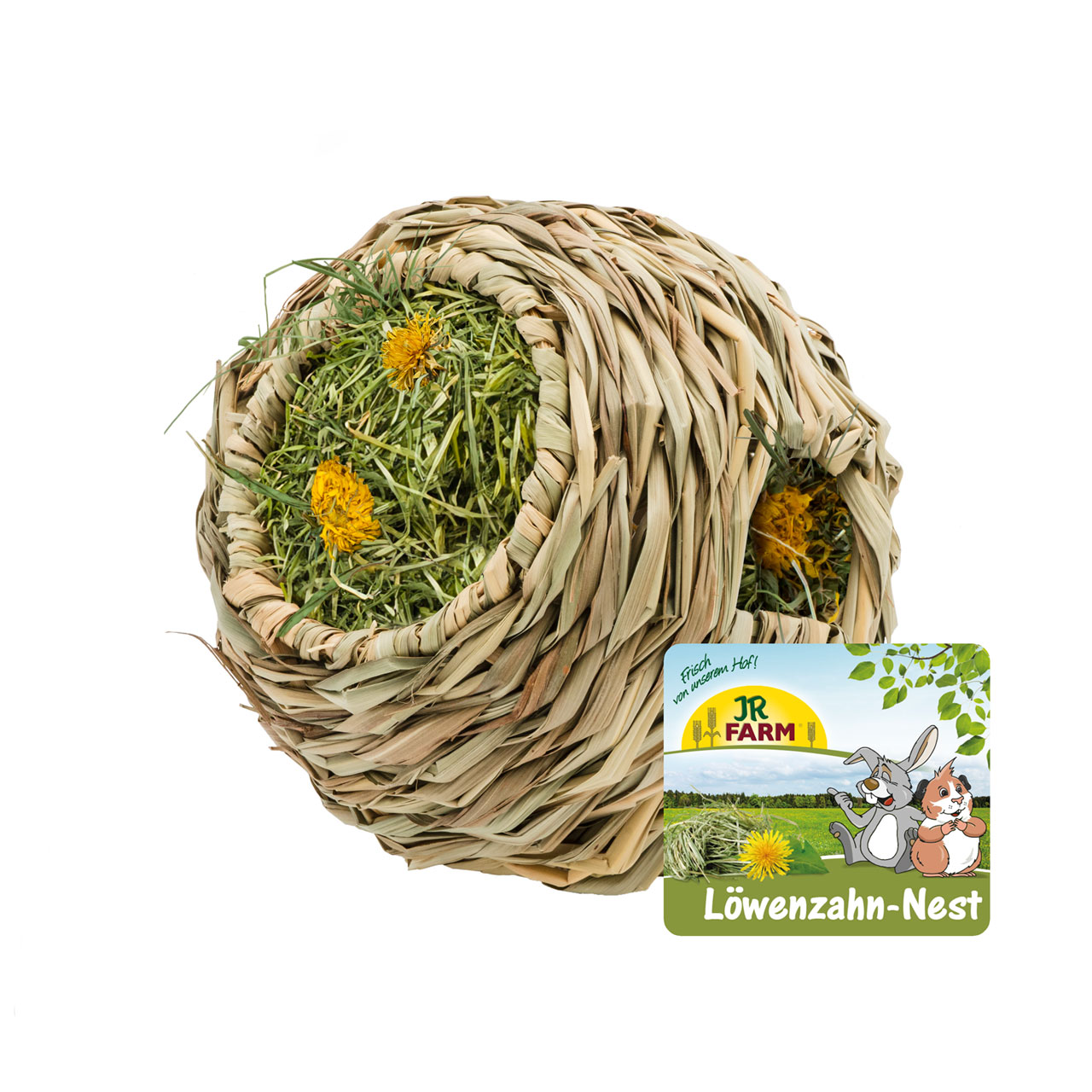 Jeu naturel pour lapin : balle de foin aux pissenlits et fleurs de souci