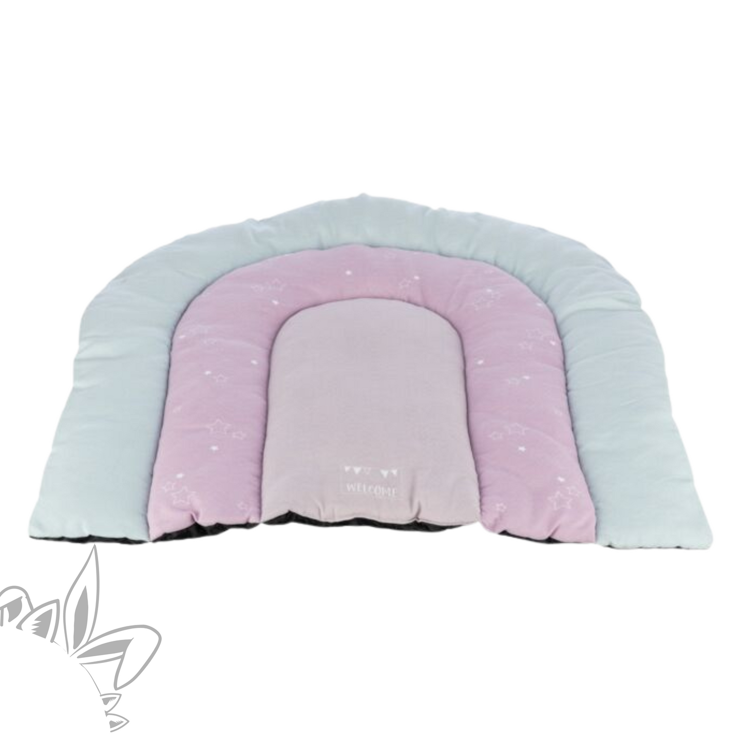 Junior matelas patchwork pastel pour chiens, chats et lapins. Beige, rose et vert. Ante derapant.