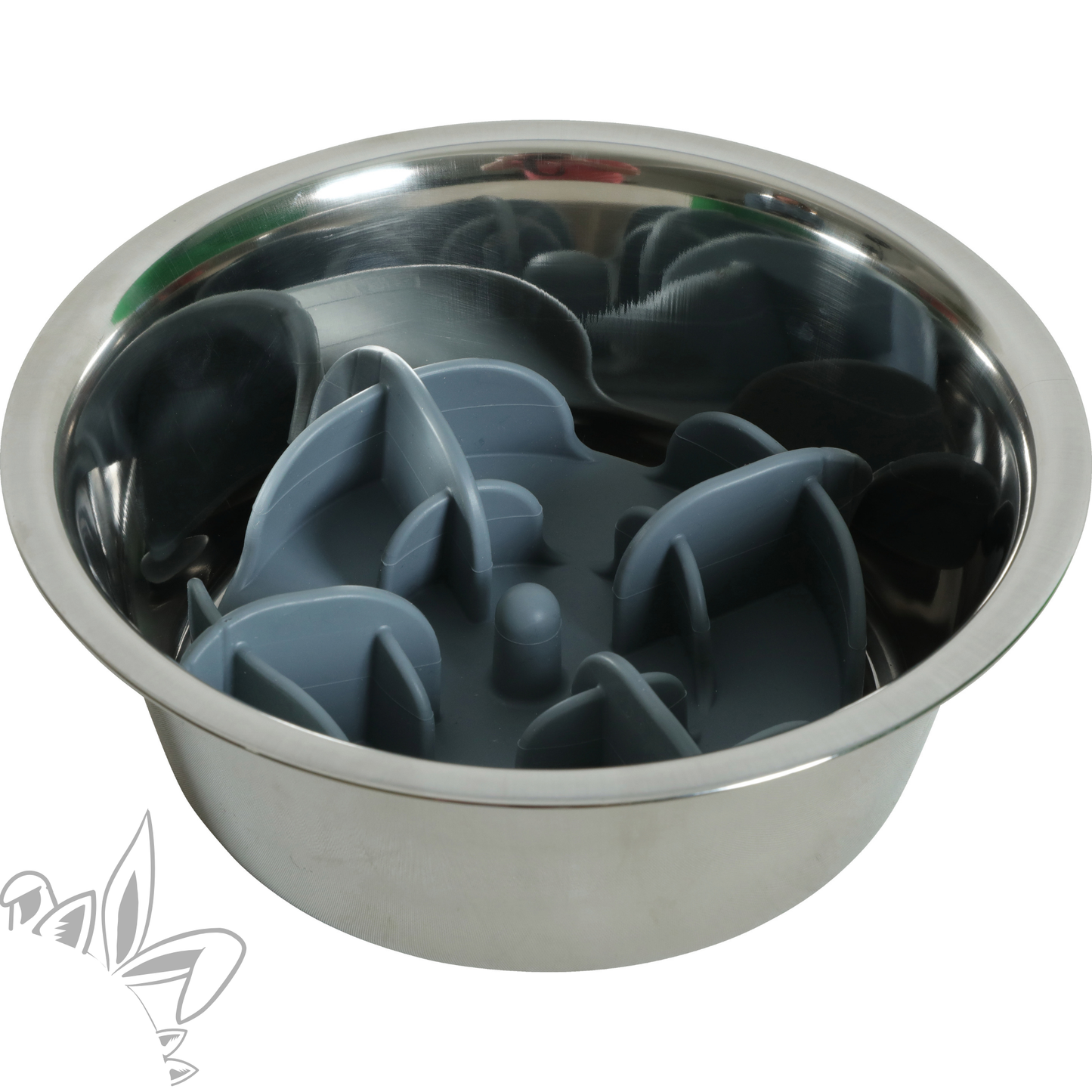 Support/adaptateur anti glouton gris pour la gamelle de chien afin de ralentir la vitesse de la prise de repas
