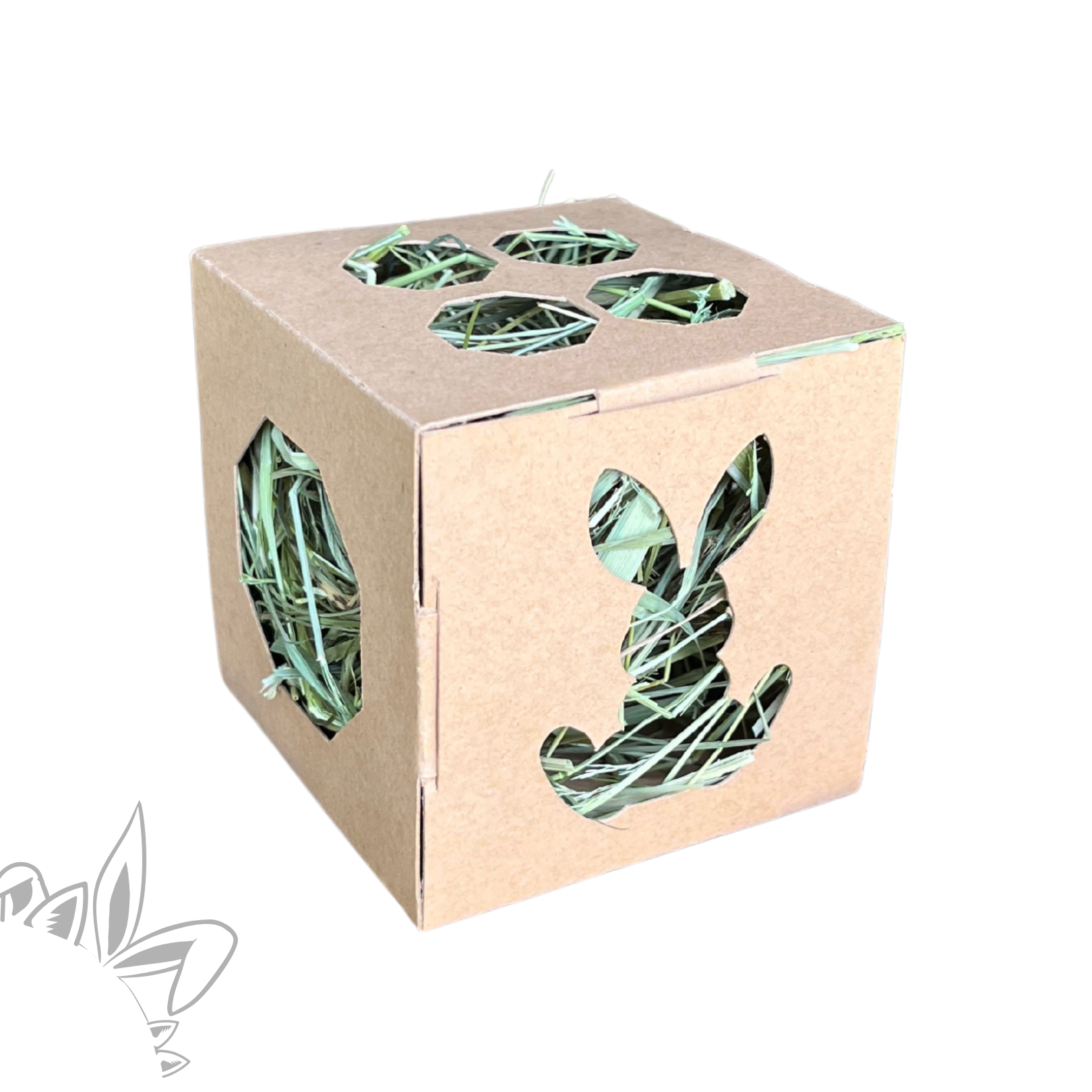 Cube en carton avec foin pour lapin – Jouet naturel à ronger 7 cm