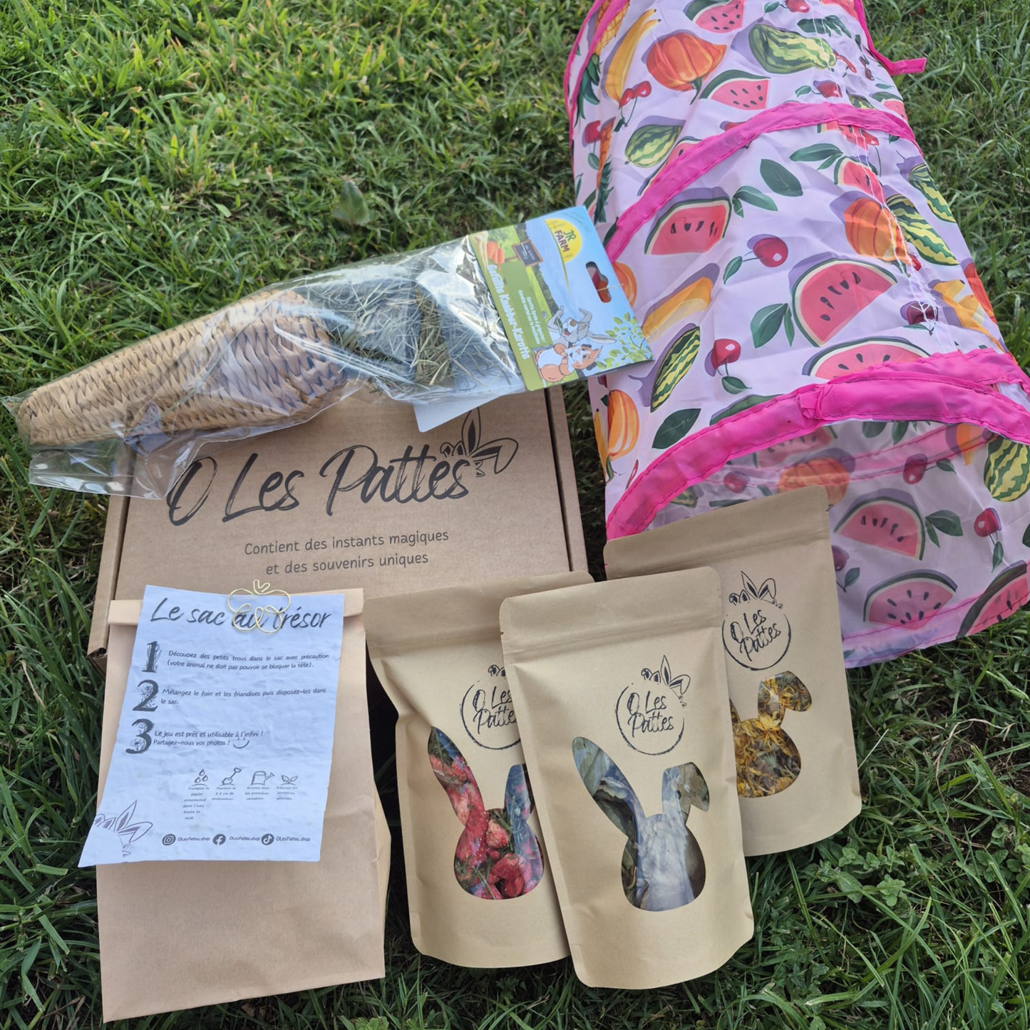Box mensuelle pour lapin juillet - Friandises, jeux et bonheur