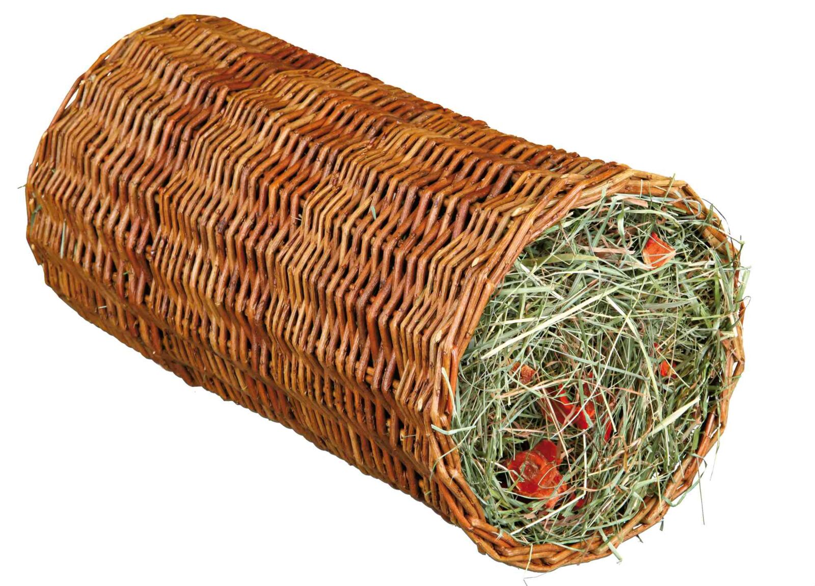 Jeu naturel pour lapin : tunnel au foin avec carottes séchées