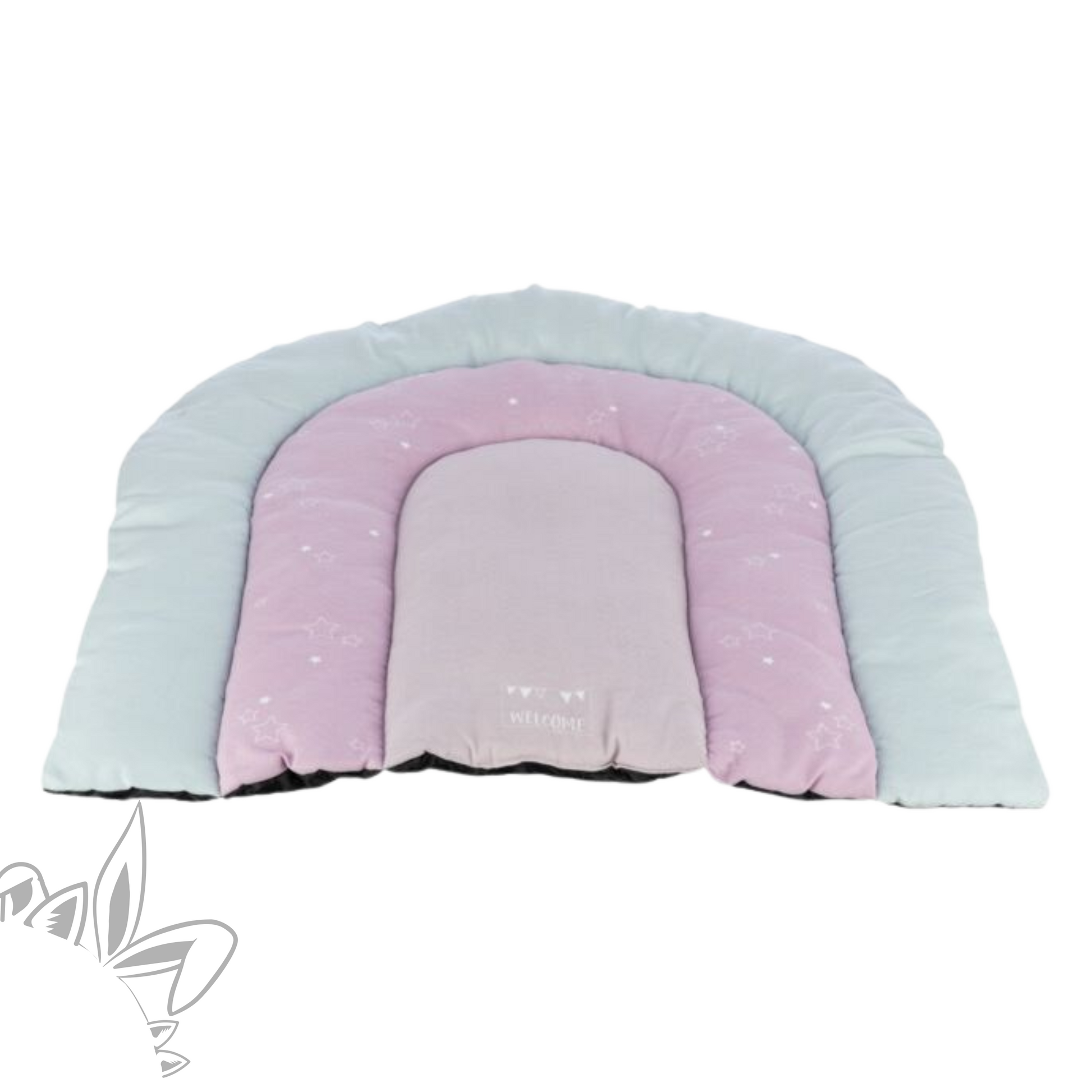 Junior matelas patchwork pastel pour chiens, chats et lapins. Beige, rose et vert. Ante derapant. 