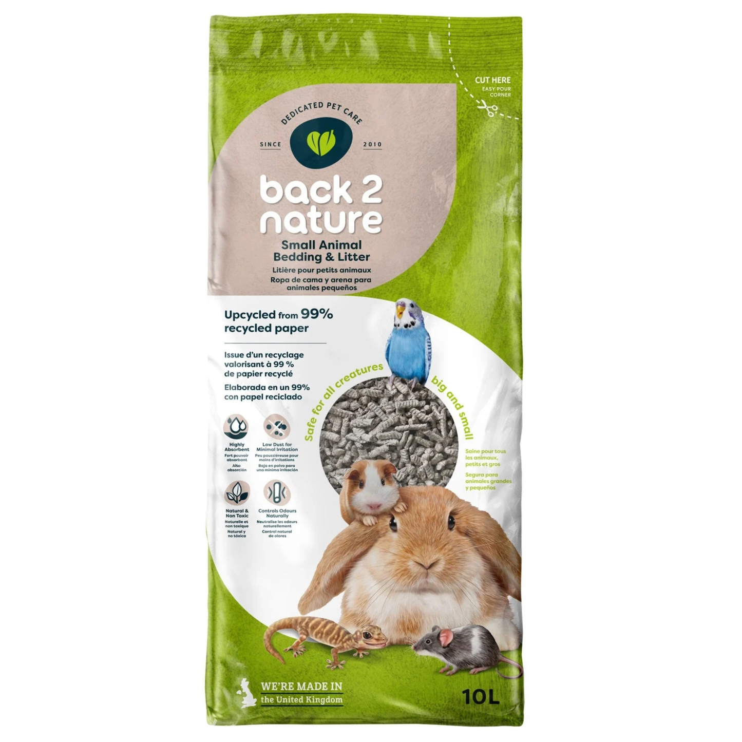 Litière en papier recyclé pour lapin - Back 2 Nature
Une litière ultra-absorbante, sans poussière et anti-odeurs pour la santé respiratoire de vos compagnons
