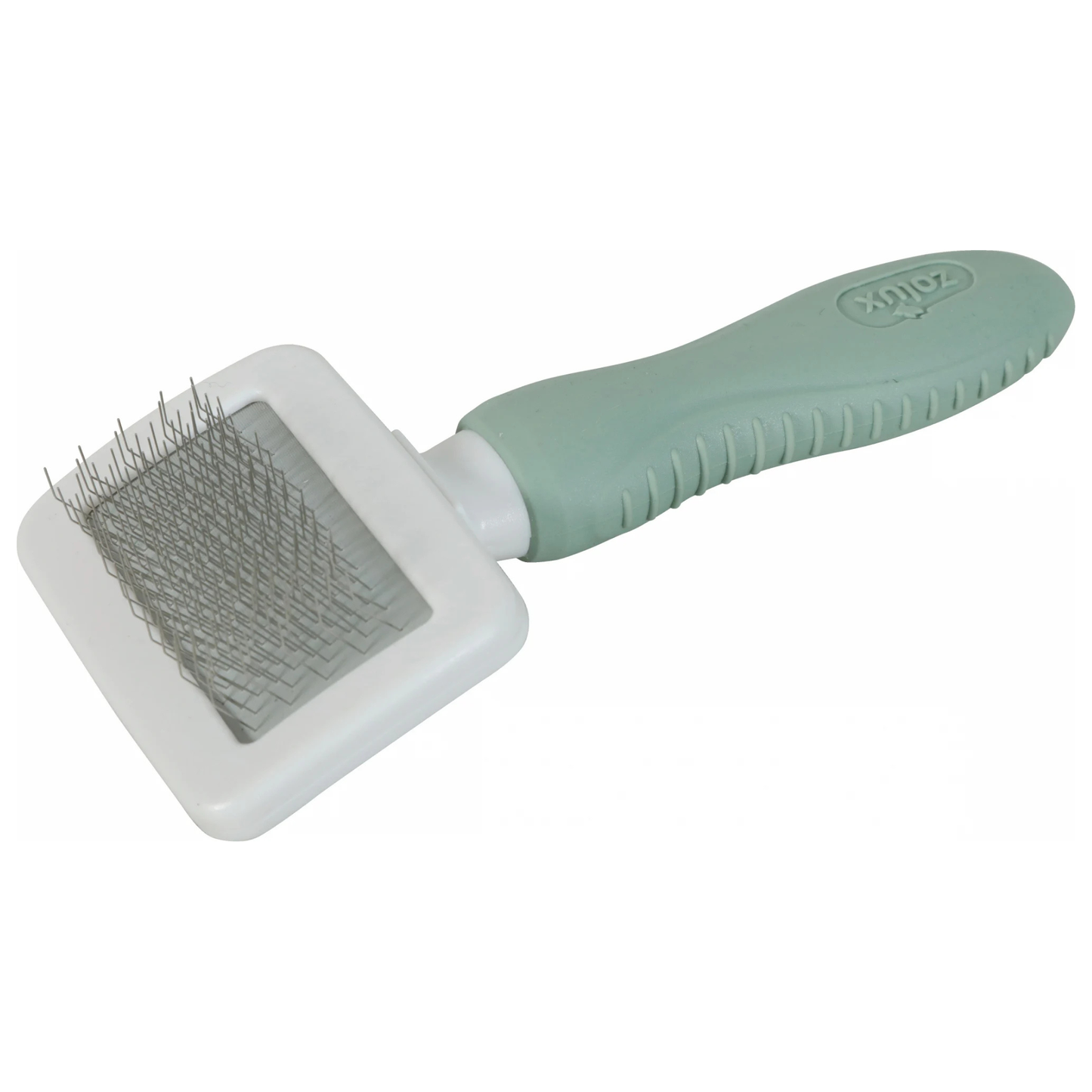 Brosse carde pour lapin et rongeur avec picots souples. Démêle le sous-poil, élimine les nœuds et réduit la perte de poils. Manche ergonomique antidérapant.