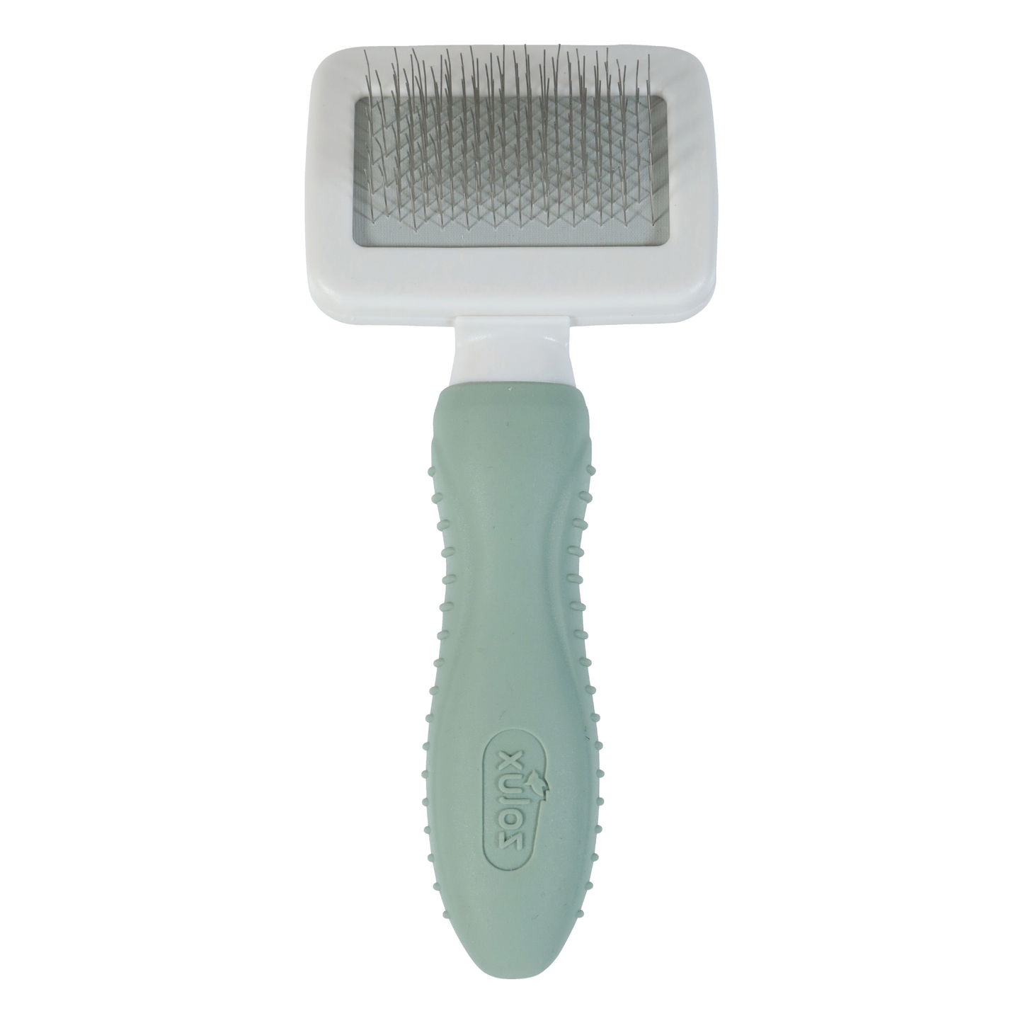 Brosse carde pour lapin et rongeur avec picots souples. Démêle le sous-poil, élimine les nœuds et réduit la perte de poils. Manche ergonomique antidérapant.