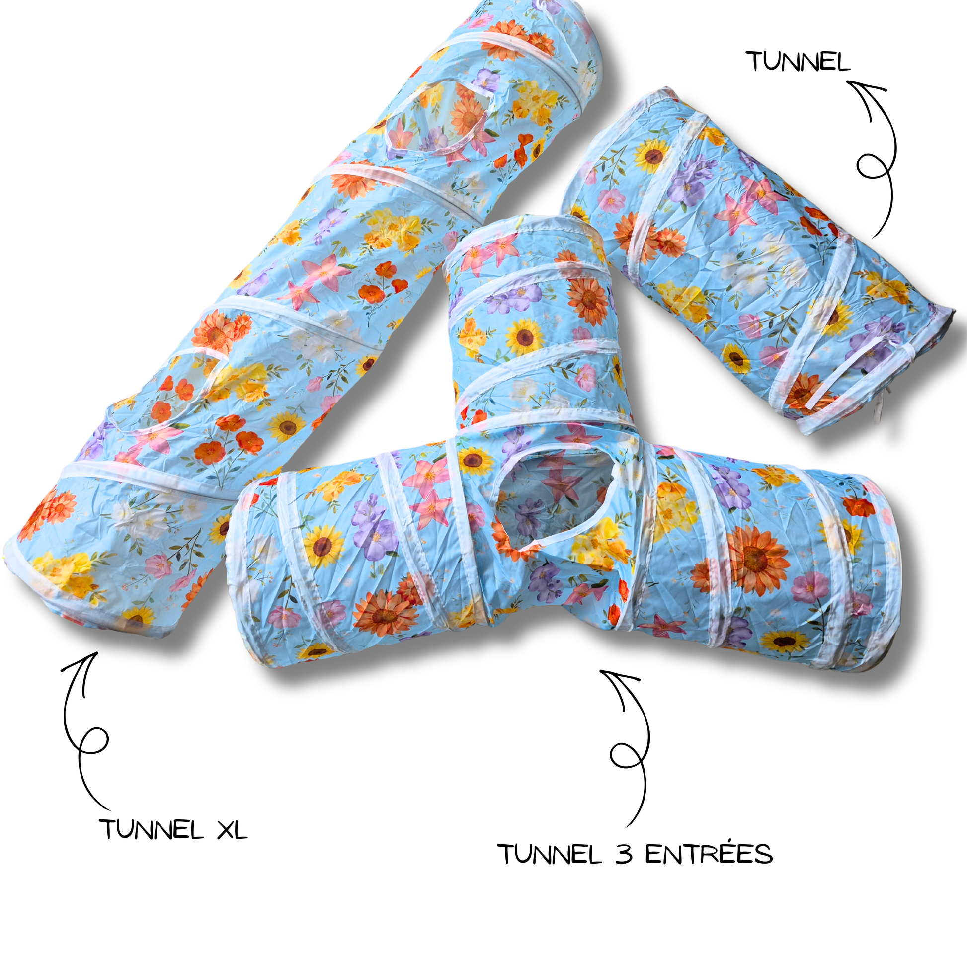 Tunnels grands et larges pour lapins motif fleurs